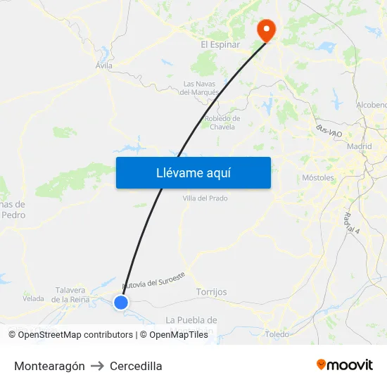 Montearagón to Cercedilla map