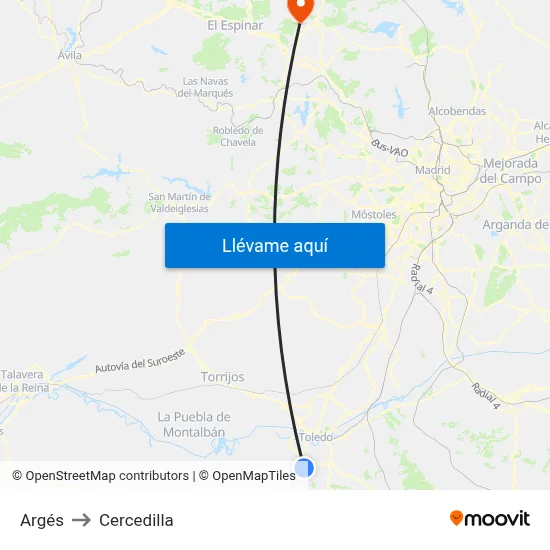 Argés to Cercedilla map