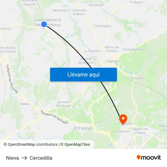 Nieva to Cercedilla map