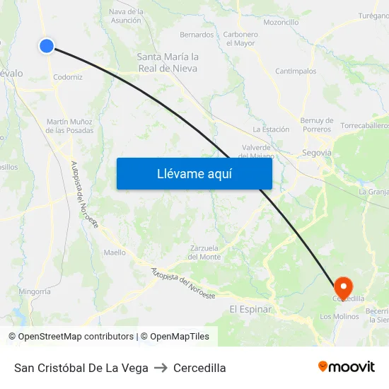 San Cristóbal De La Vega to Cercedilla map