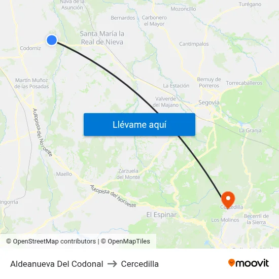 Aldeanueva Del Codonal to Cercedilla map