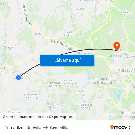 Tornadizos De Ávila to Cercedilla map