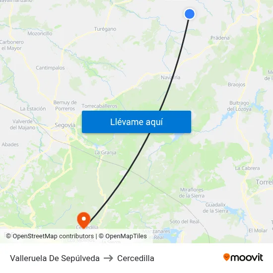 Valleruela De Sepúlveda to Cercedilla map