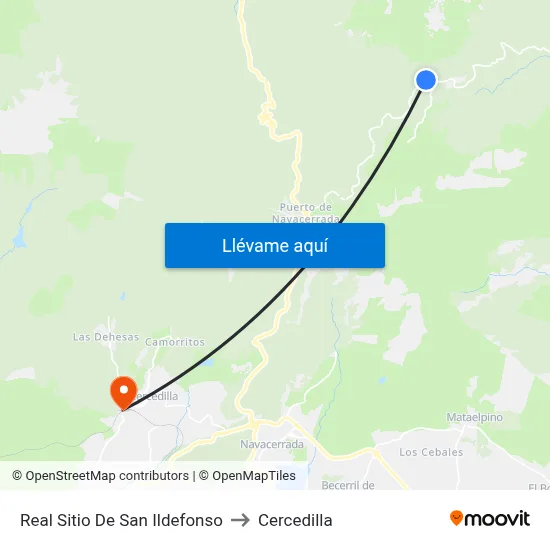 Real Sitio De San Ildefonso to Cercedilla map