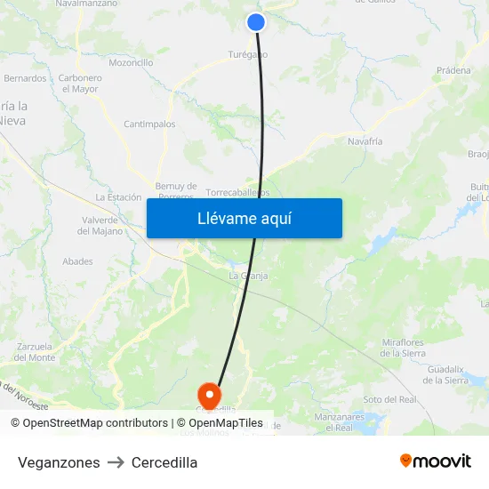 Veganzones to Cercedilla map