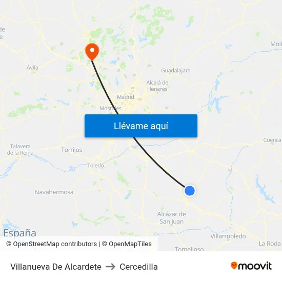 Villanueva De Alcardete to Cercedilla map