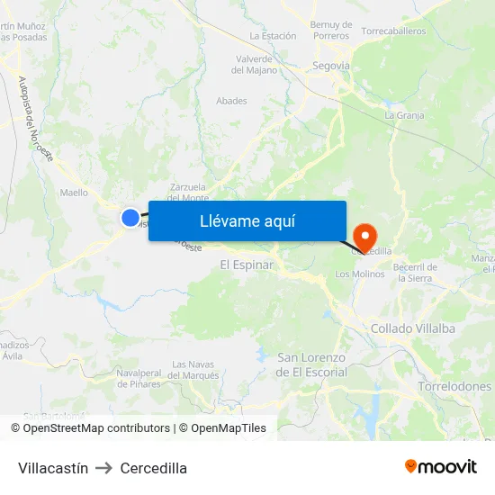 Villacastín to Cercedilla map