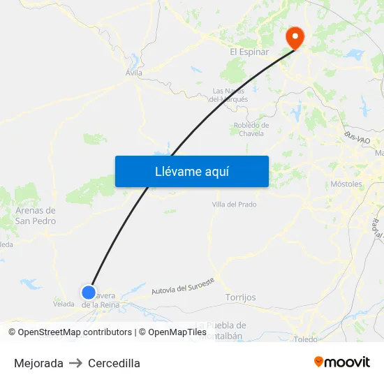 Mejorada to Cercedilla map