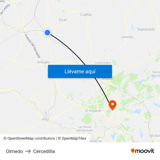 Olmedo to Cercedilla map