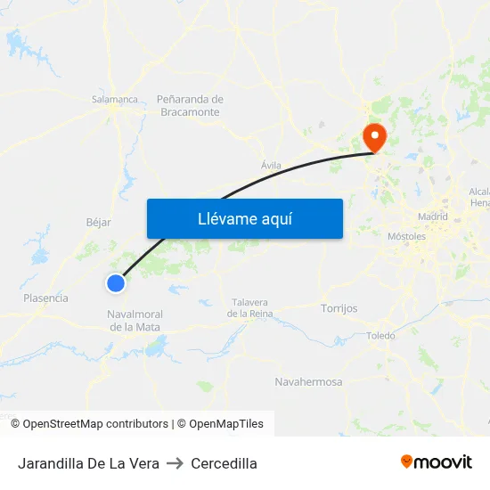 Jarandilla De La Vera to Cercedilla map