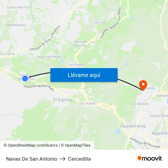 Navas De San Antonio to Cercedilla map