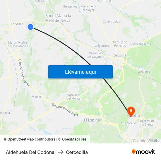 Aldehuela Del Codonal to Cercedilla map