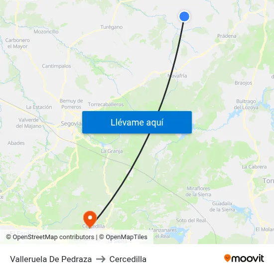 Valleruela De Pedraza to Cercedilla map