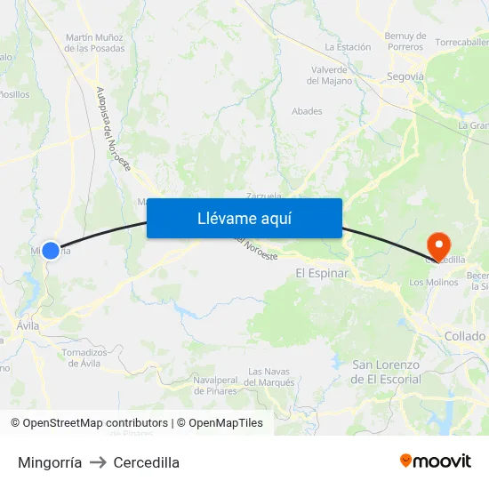 Mingorría to Cercedilla map