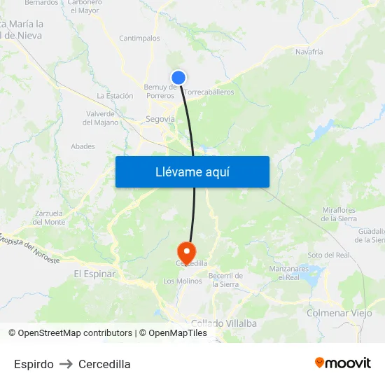 Espirdo to Cercedilla map