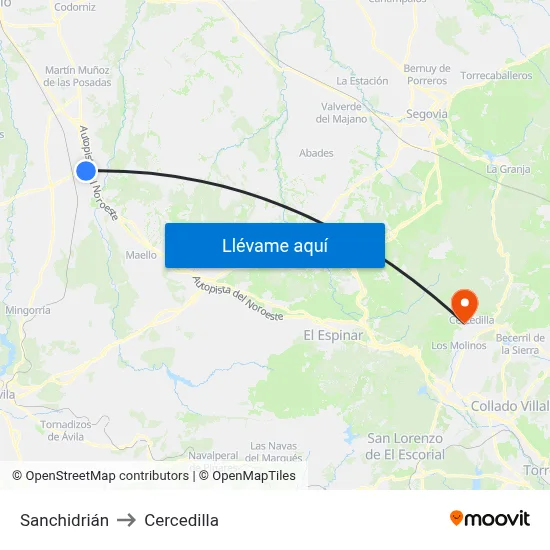 Sanchidrián to Cercedilla map
