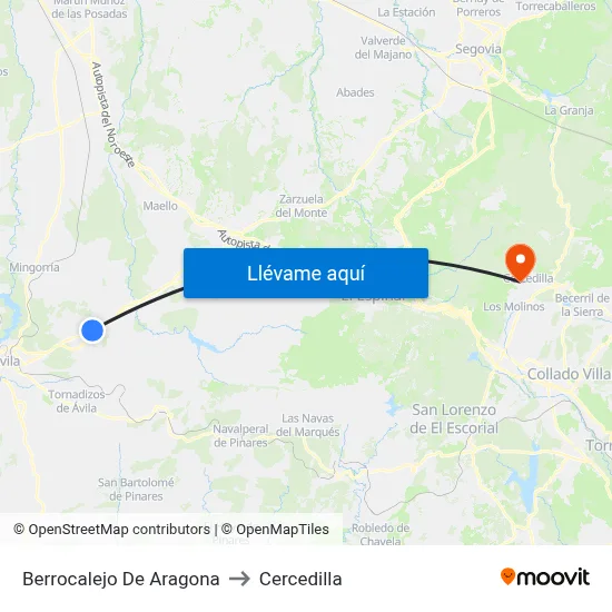 Berrocalejo De Aragona to Cercedilla map