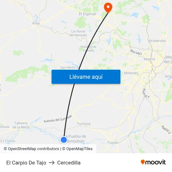 El Carpio De Tajo to Cercedilla map