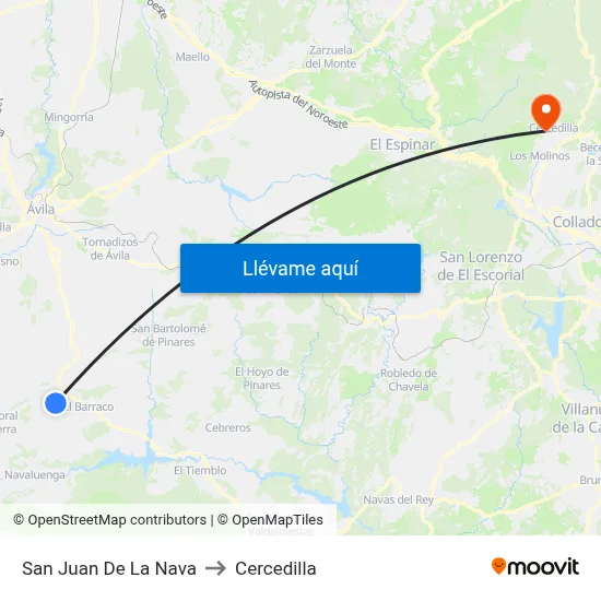 San Juan De La Nava to Cercedilla map