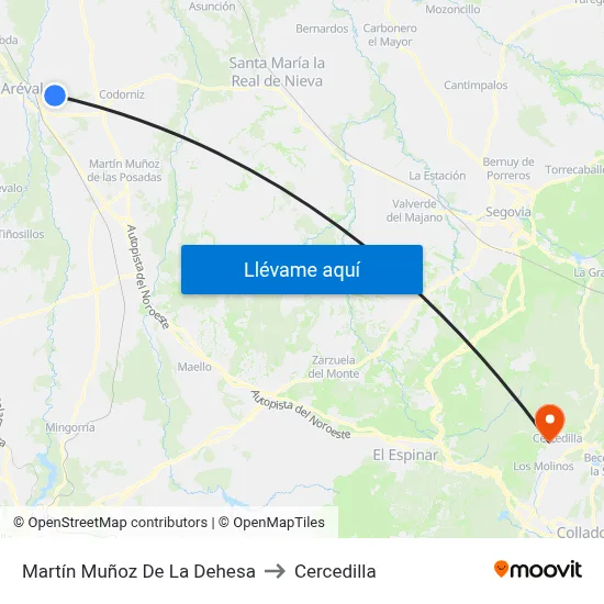Martín Muñoz De La Dehesa to Cercedilla map