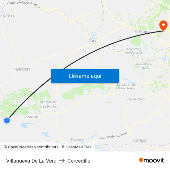 Villanueva De La Vera to Cercedilla map