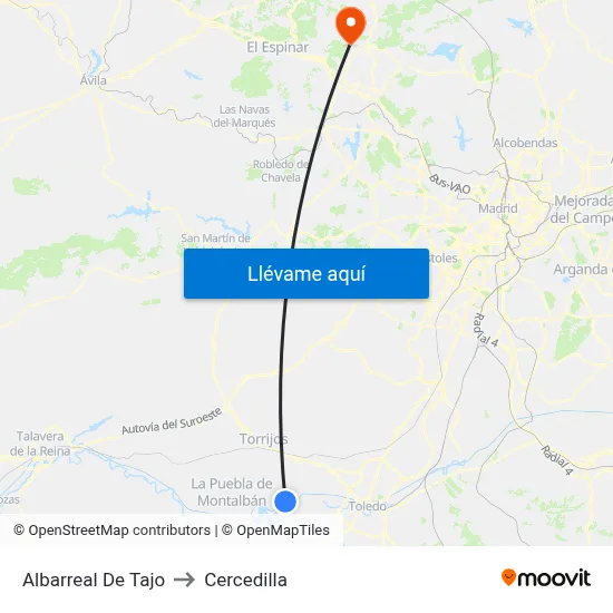 Albarreal De Tajo to Cercedilla map