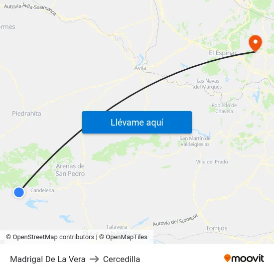 Madrigal De La Vera to Cercedilla map