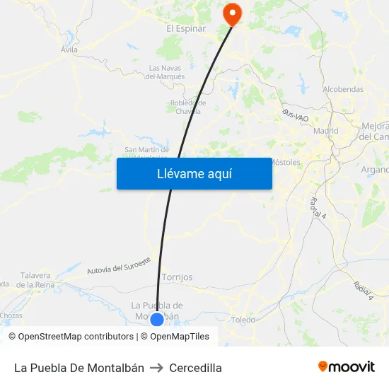 La Puebla De Montalbán to Cercedilla map