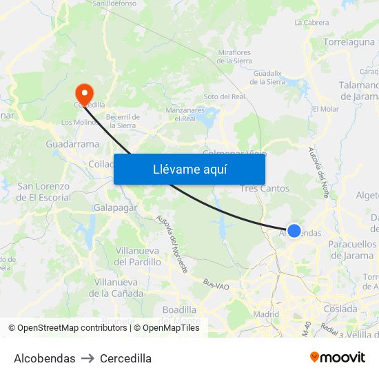 Alcobendas to Cercedilla map