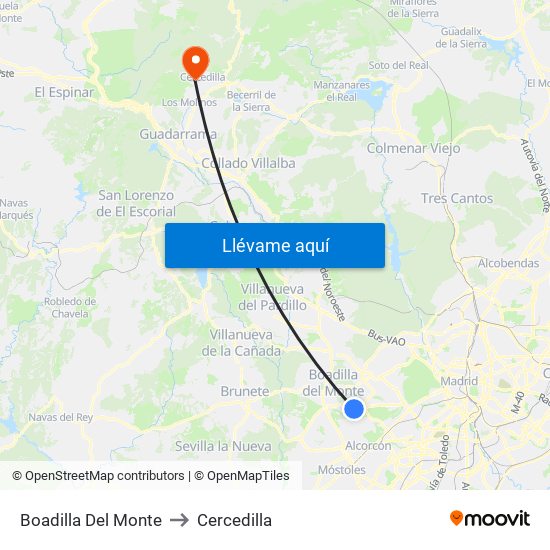 Boadilla Del Monte to Cercedilla map