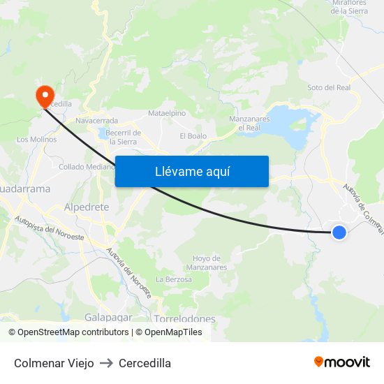 Colmenar Viejo to Cercedilla map