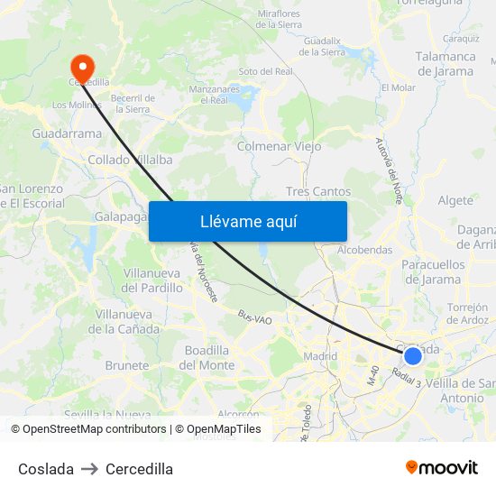 Coslada to Cercedilla map