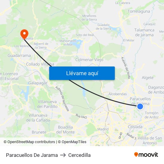 Paracuellos De Jarama to Cercedilla map