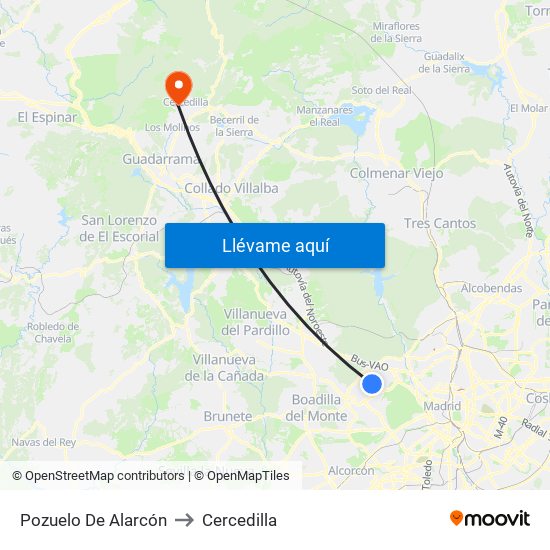 Pozuelo De Alarcón to Cercedilla map