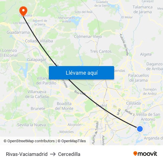 Rivas-Vaciamadrid to Cercedilla map