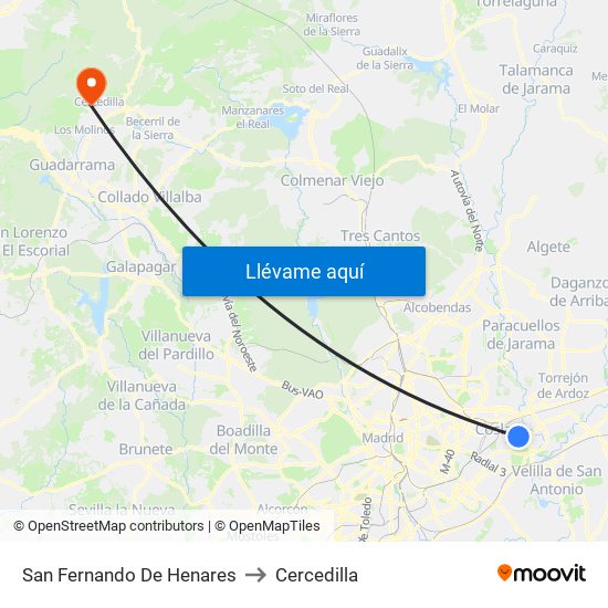 San Fernando De Henares to Cercedilla map