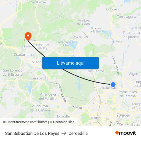 San Sebastián De Los Reyes to Cercedilla map