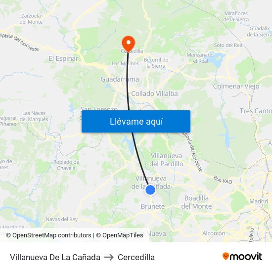 Villanueva De La Cañada to Cercedilla map