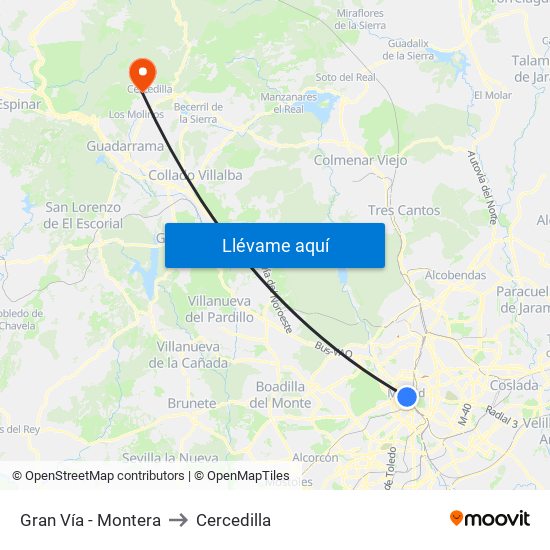Gran Vía - Montera to Cercedilla map