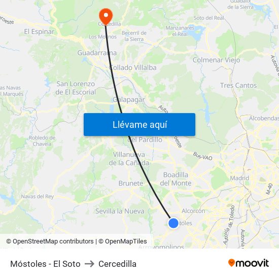 Móstoles - El Soto to Cercedilla map