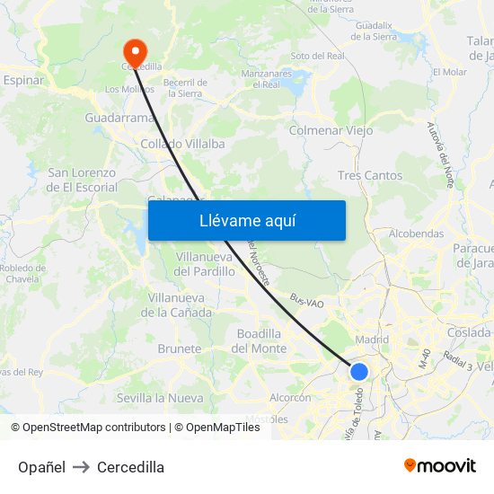 Opañel to Cercedilla map