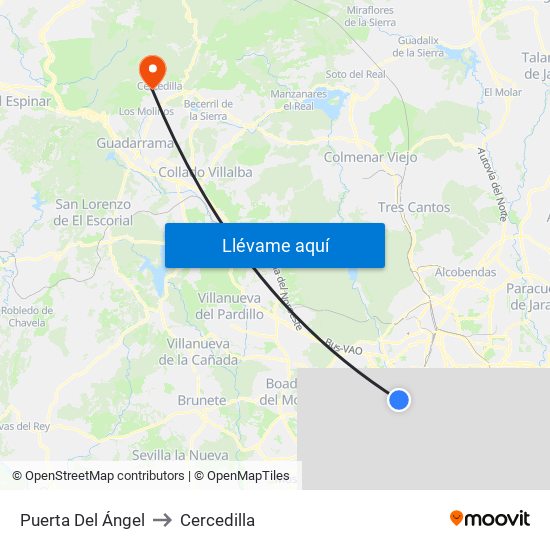 Puerta Del Ángel to Cercedilla map