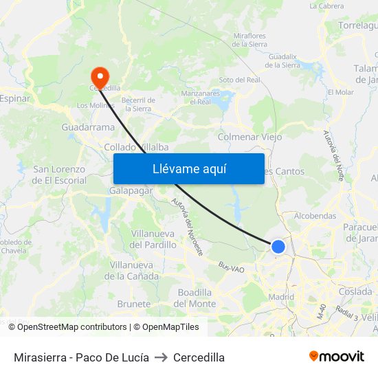 Mirasierra - Paco De Lucía to Cercedilla map