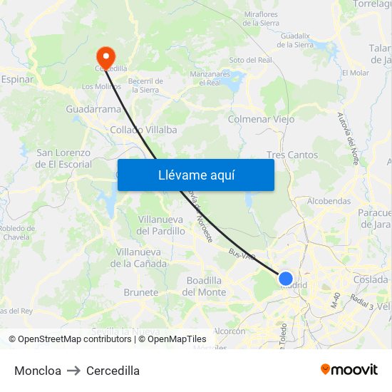 Moncloa to Cercedilla map