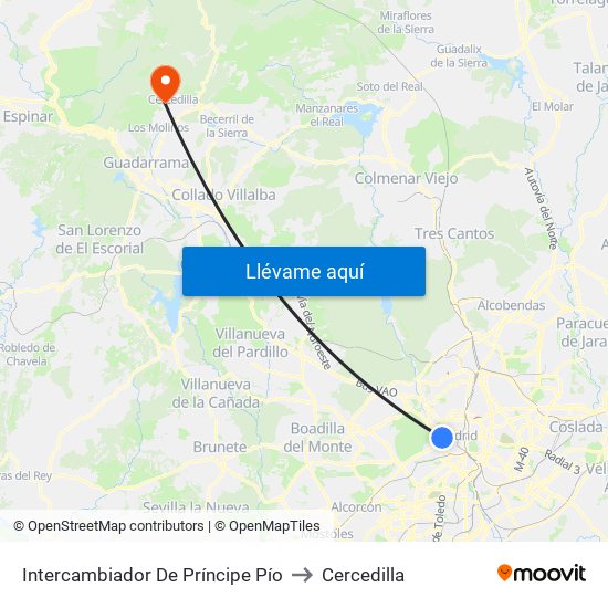 Intercambiador De Príncipe Pío to Cercedilla map