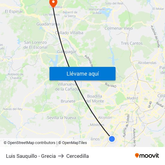 Luis Sauquillo - Grecia to Cercedilla map