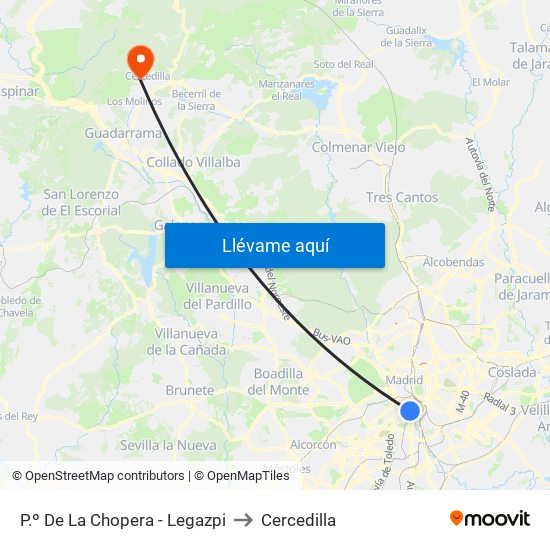 P.º De La Chopera - Legazpi to Cercedilla map