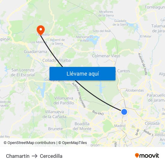 Chamartín to Cercedilla map