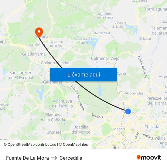 Fuente De La Mora to Cercedilla map