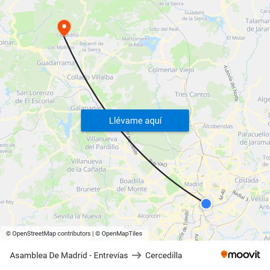 Asamblea De Madrid - Entrevías to Cercedilla map